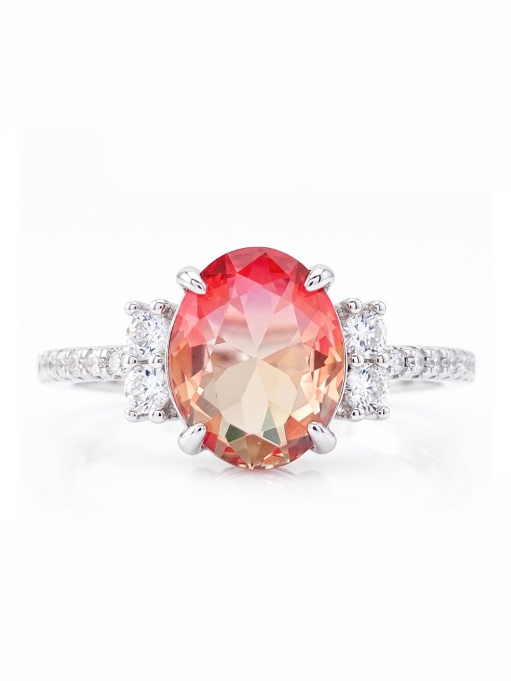 Oval cut peach anf pink gemstone ring, 925 Sterling Silver Charmed Aroma